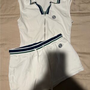 White Sleeveless Zip-Up Top and Skirt Set